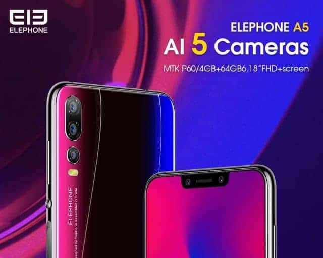 „Elephone A5“ – išmanusis su 5 kameromis ir  naujuoju „Helio P60“ lustu