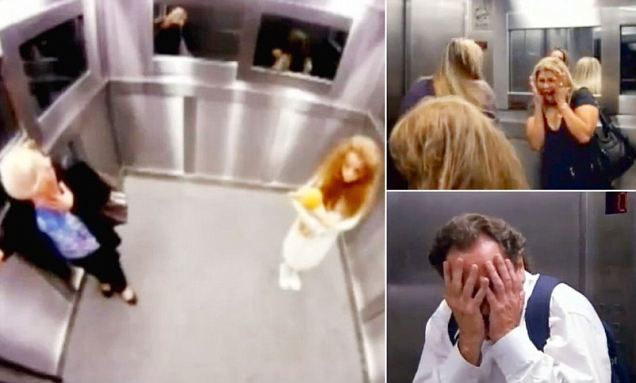 Žiaurūs slaptos kameros pokštai: užstrigę lifte su vaiduokliška mergaite (video)