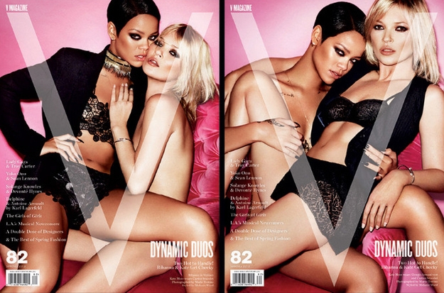 Apsinuoginusių Kate Moss ir Rihannos duetas blogų mergaičių fotosesijoje (foto