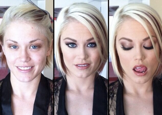 Kaip atrodo pornografinių filmų aktorės be makiažo ir su juo (foto)