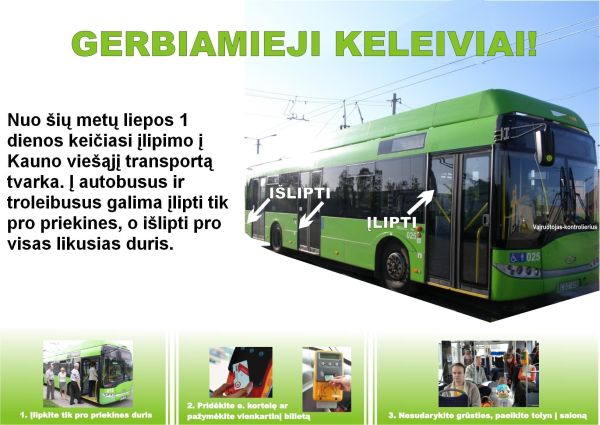 Liepą keičiasi keleivių įlaipinimo tvarka Kauno viešajame transporte