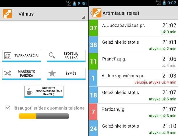 Maršrutai.lt programėlė išmaniajame telefone net be interneto!