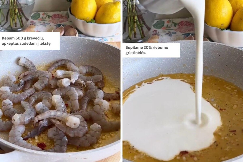 Makaronai su krevetėmis receptas. Antri gaminimo žingsniai