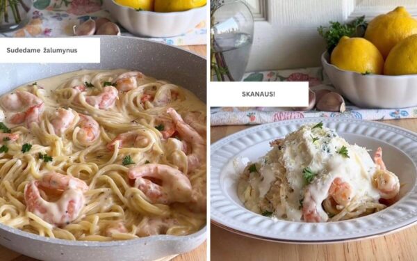 Makaronai su krevetėmis grietinėlės padaže. Norėsis kartoti dar ir dar!