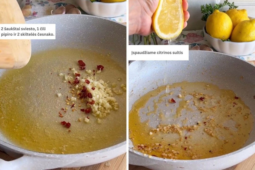 Makaronai su krevetėmis receptas. Pirmi gaminimo žingsniai