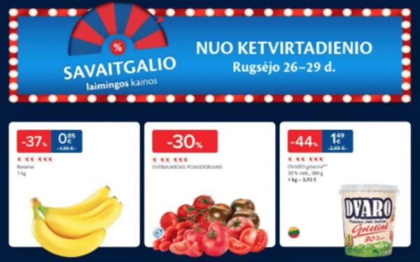 39 savaitės rekomenduojamos savaitgalio (2024.09.26-09.29) LIDL, MAXIMA, RIMI ir IKI nuolaidos ir akcijos su kainų analitike Irena