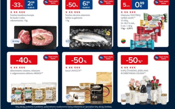 MAXIMA: kava Lavazza – 50%, LIDL: kapų žvakės – 60%. RIMI, IKI, NORFA, THOMAS PHILIPPS ir kt. 43 savaitės (2024.10.21-10.27) geriausios nuolaidos
