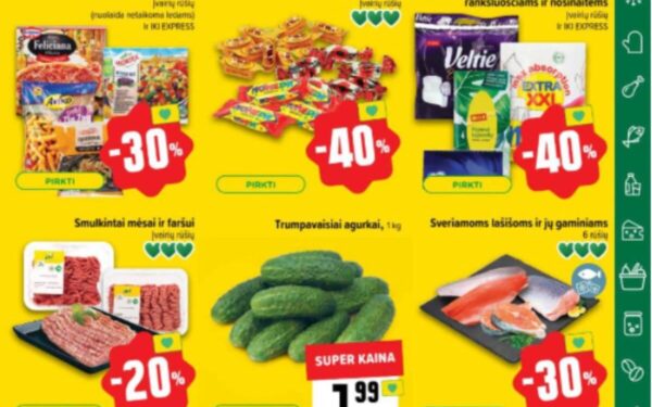LIDL: bananai – 40%, IKI: tualetinis popierius ir popieriniai gaminiai – 40%. RIMI, MAXIMA savaitgalio (2024.10.24-10.27) rekomenduojamos akcijos