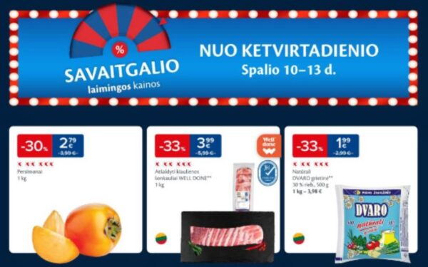 41 savaitės geriausios savaitgalio (2024.10.10-10.13) LIDL, MAXIMA, IKI ir RIMI nuolaidos ir pasiūlymai su kainų analitike Irena pagal nuolaidos.lt svetaine