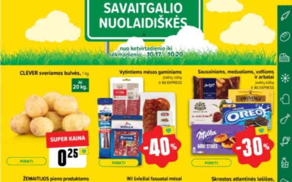 42 savaitės naujausios savaitgalio (2024.10.17-10.20) LIDL, MAXIMA, IKI ir RIMI nuolaidos ir pasiūlymai su kainų analitike Irena pagal nuolaidos.lt svetainę
