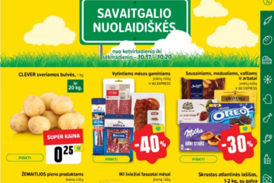 42 savaitės naujausios savaitgalio (2024.10.17-10.20) LIDL, MAXIMA, IKI ir RIMI nuolaidos ir pasiūlymai su kainų analitike Irena pagal nuolaidos.lt svetainę