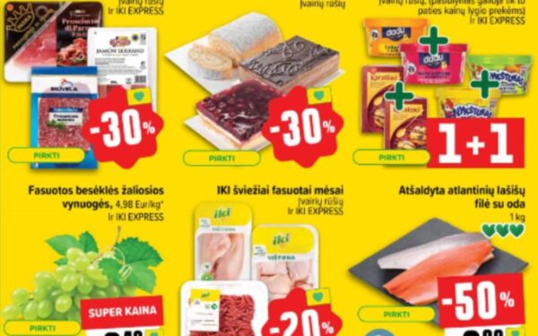 IKI: pyragams – 30%, LIDL: Malta kava „Dallmayr prodomo” – 50%. RIMI, MAXIMA savaitgalio (2024.10.31-11.03) geriausios akcijos ir nuolaidos