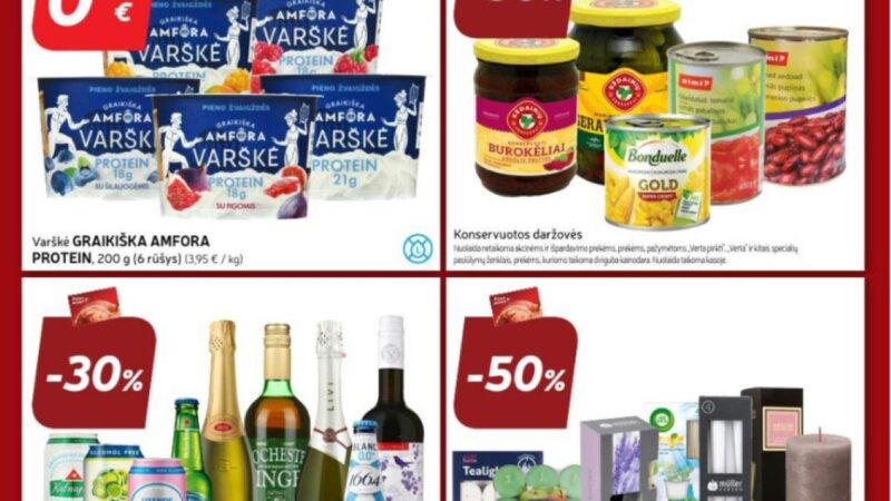 RIMI: konservuotoms daržovėms – 30%, MAXIMA: prieskoniams – 50%. LIDL, IKI savaitgalio (2024.11.21–11.24) rekomenduojamos akcijos ir nuolaidos