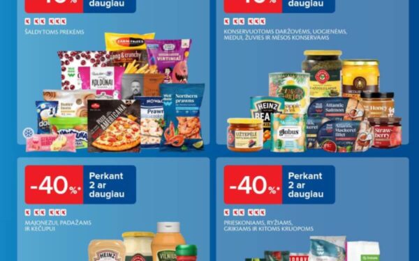 MAXIMA: Konservuotos daržovės, mėsos ir žuvies konservai – 40%, RIMI: Raudonieji ikrai – 50%. IKI, LIDL ir kt. 50 savaitės (2024.12.09–12.15) geriausios nuolaidos