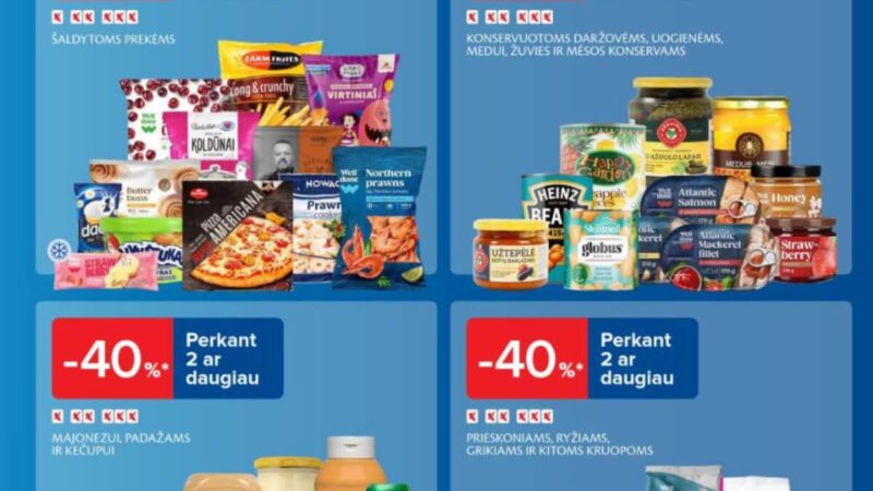 MAXIMA: Konservuotos daržovės, mėsos ir žuvies konservai – 40%, RIMI: Raudonieji ikrai – 50%. IKI, LIDL ir kt. 50 savaitės (2024.12.09–12.15) geriausios nuolaidos