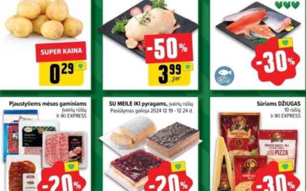 IKI: Šviežia Pekino antis – 50%, MAXIMA: nealkoholiniai gėrimai – 30%. RIMI, LIDL savaitgalio (2024.12.20–12.22) rekomenduojamos akcijos ir nuolaidos.