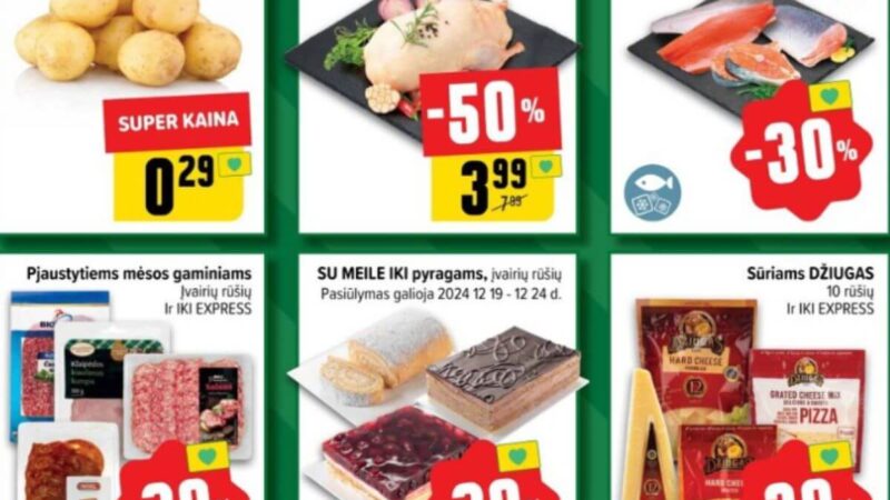 IKI: Šviežia Pekino antis – 50%, MAXIMA: nealkoholiniai gėrimai – 30%. RIMI, LIDL savaitgalio (2024.12.20–12.22) rekomenduojamos akcijos ir nuolaidos.