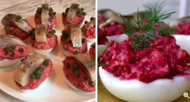 Burokeliais-ir-silke-farsiruoti-kiausiniai - Laikas.lt Burokėliais ir silke įdaryti kiaušiniai. 18 greitų receptų