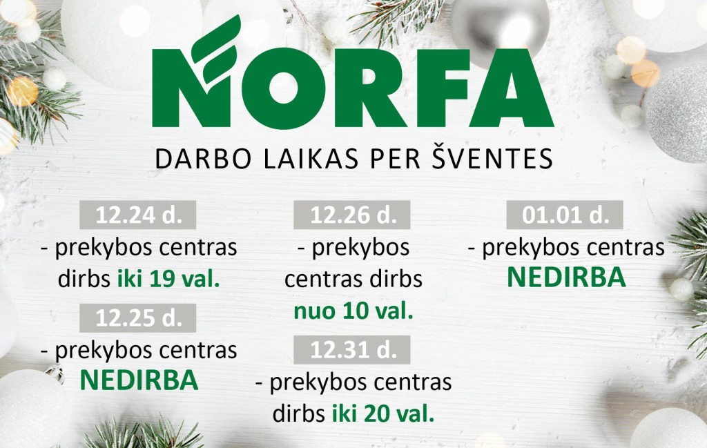 Norfa darbo laikas per šventes. Norfa.lt