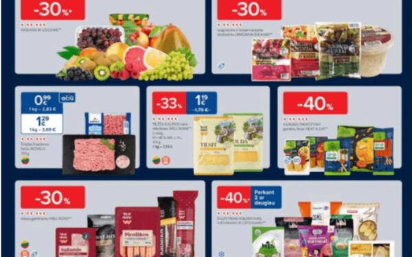 MAXIMA: Vaisiams ir uogoms – 30%, RIMI: Šaldytiems produktams – 40%. LIDL, IKI savaitgalio (2025.01.02–01.05) geriausios akcijos ir nuolaidos
