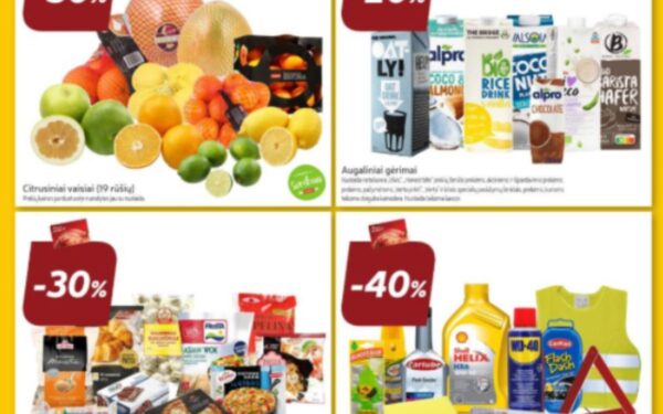MAXIMA: Kosmetikai ir burnos priežiūros priemonėms – 40%, RIMI: Automobilių priežiūros priemonėms ir priedams – 40%. LIDL, IKI savaitgalio (2025.01.16–01.19) aktualiausios akcijos ir nuolaidos