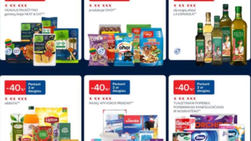 MAXIMA: Tualetinis popierius – 40%, IKI: Vaivorykštinio upėtakio filė – 50%. LIDL, RIMI savaitgalio (2025.01.23–01.26) geriausios akcijos ir pasiūlymai