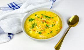 Tiršta daržovių sriuba su vištiena.