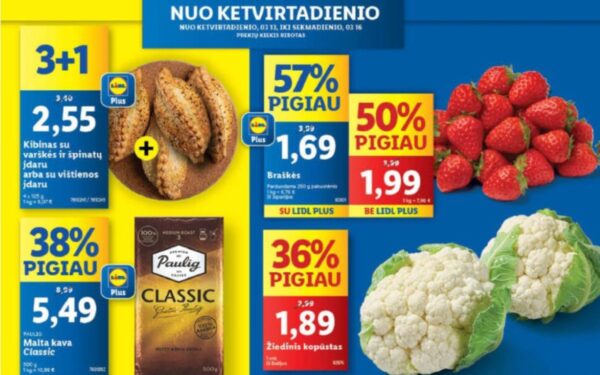 MAXIMA: „GAIDELIS“ sausainiams ir krekeriams – 40%, LIDL: Braškės – 57%. RIMI, IKI 11 savaitės (2025.03.13–03.16) geriausios savaitgalio akcijos ir pasiūlymai