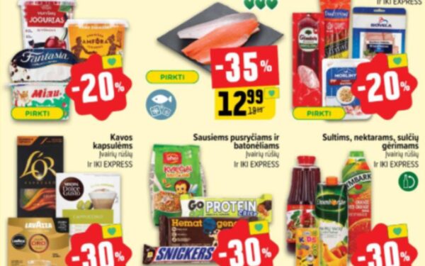 MAXIMA: Tualetinis popierius ir popieriniai rankšluosčiai – 40%, IKI: Šaldyti produktai – 40%. LIDL, RIMI 12 savaitės (2025.03.20–03.23) aktualiausios savaitgalio akcijos ir pasiūlymai