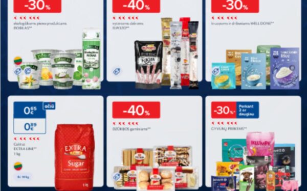 MAXIMA: „DZŪKIJOS“ gaminiams – 40%, IKI: „Pieno žvaigždžių“ sūriams – 30%. LIDL, RIMI ir kt. 13 savaitės (2025.03.27–03.30) geriausios savaitgalio akcijos