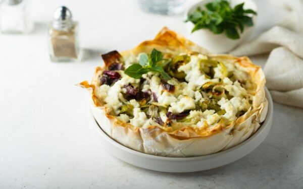 Porų ir sūrio tarta filo tešloje