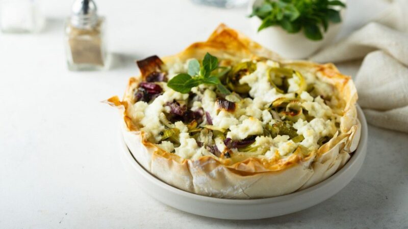 Porų ir sūrio tarta filo tešloje