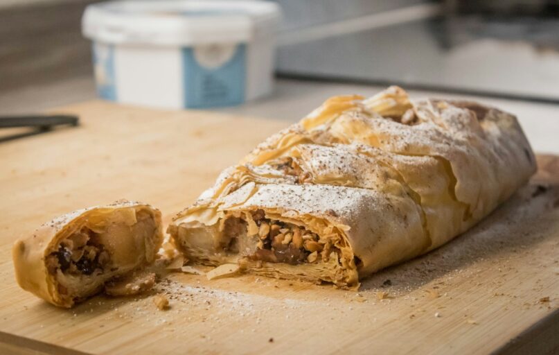 a piece of food on a cutting board