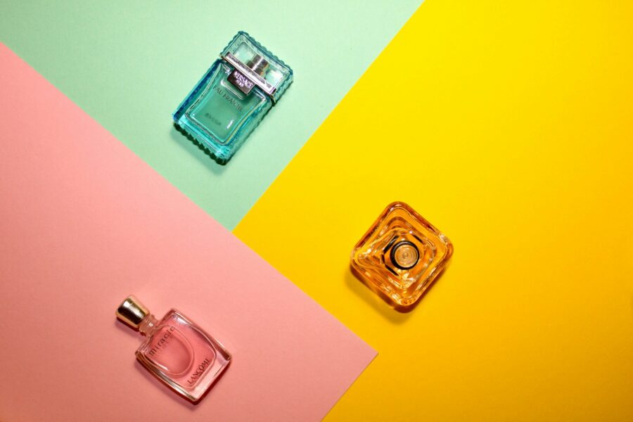 a bottle of perfume sitting on top of a table