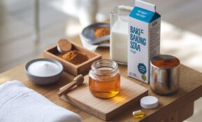 Namų sąlygomis pagaminta veido kaukė su medumi ir cinnamonu švelniai odai