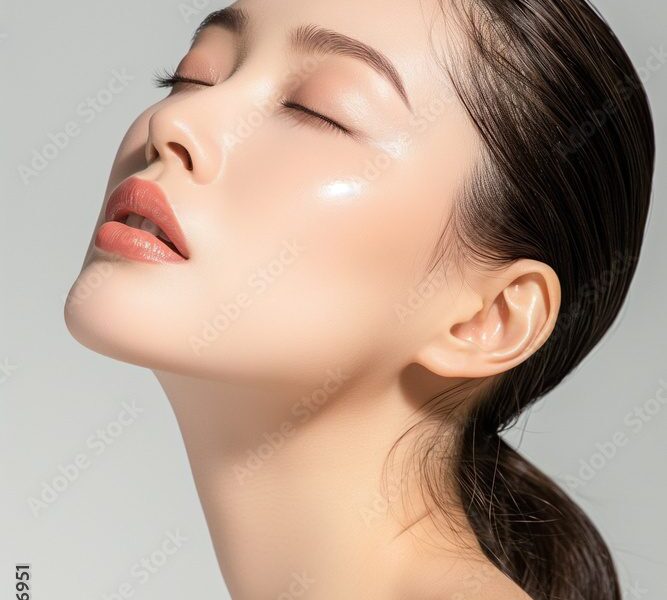 beautiful asian woman in full makeup on white background for advertisements from the cosmetics, massage and beauty industry, generative AI