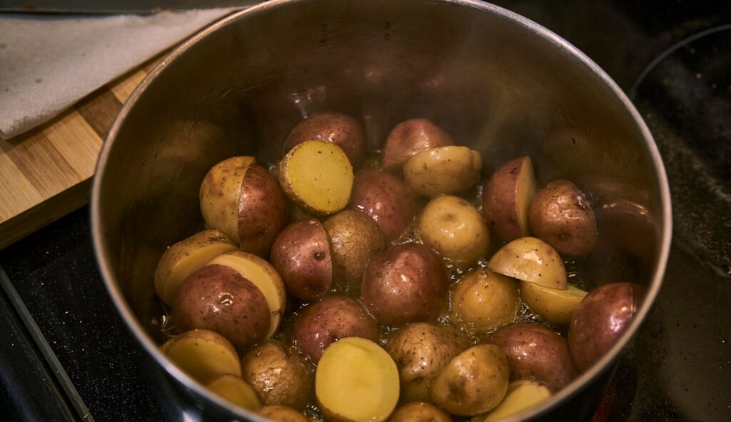 a pot of potatoes