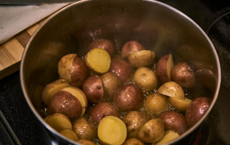 a pot of potatoes