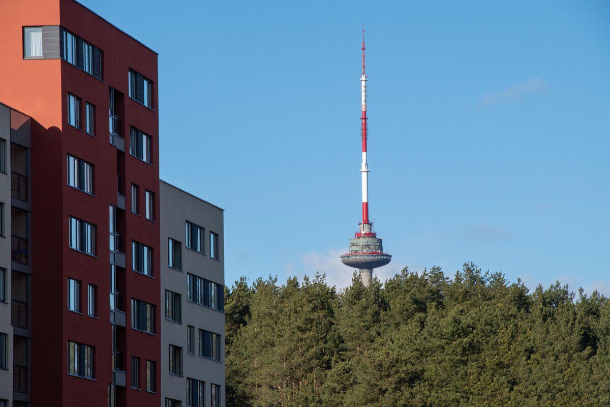 tv tower, forest, trees, buildings, sky, landscape, tower, architecture, building, communication, antenna, transmitter, landmark, nature, high, tv, lithuania, vilnius, vilnius, vilnius, vilnius, vilnius, vilnius