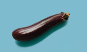 brown eggplant on teal surface