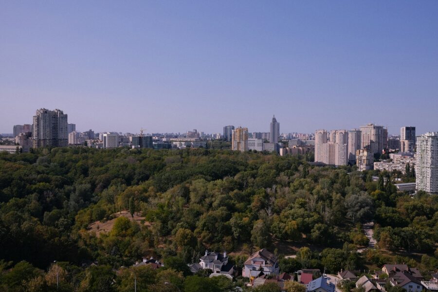 city buildings and green trees under blue sky during daytime