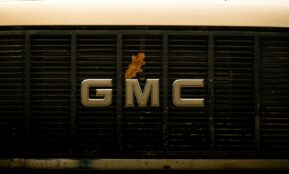 a close up of the front grill of a car