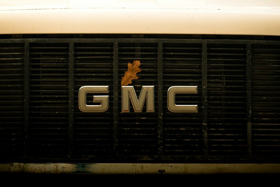 a close up of the front grill of a car
