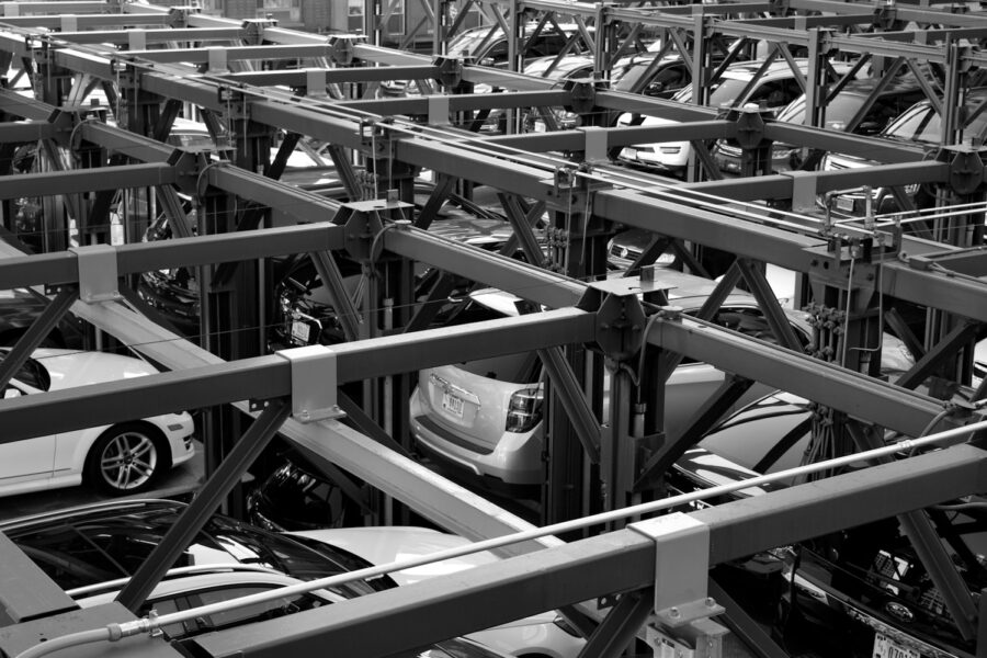 grayscale photography of cars