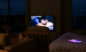 Television screen showing a close-up of a person.