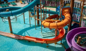 Vibrant water park slides offering fun in the sun for the whole family.