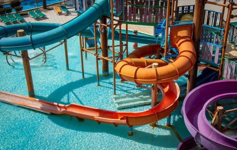 Vibrant water park slides offering fun in the sun for the whole family.
