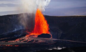 Spectacular lava fountain eruption at Kilauea, Hawaii, showcasing volcanic power.