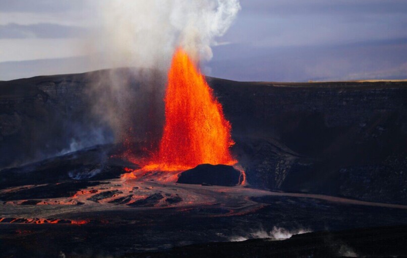 Spectacular lava fountain eruption at Kilauea, Hawaii, showcasing volcanic power.