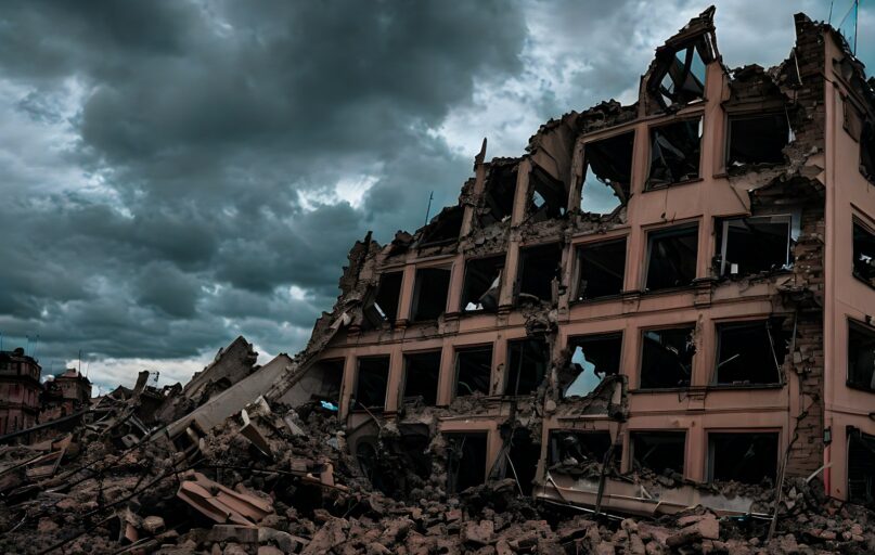 a very large building that has been destroyed